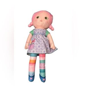 Colorful Patchwork Doll with Pink Hair